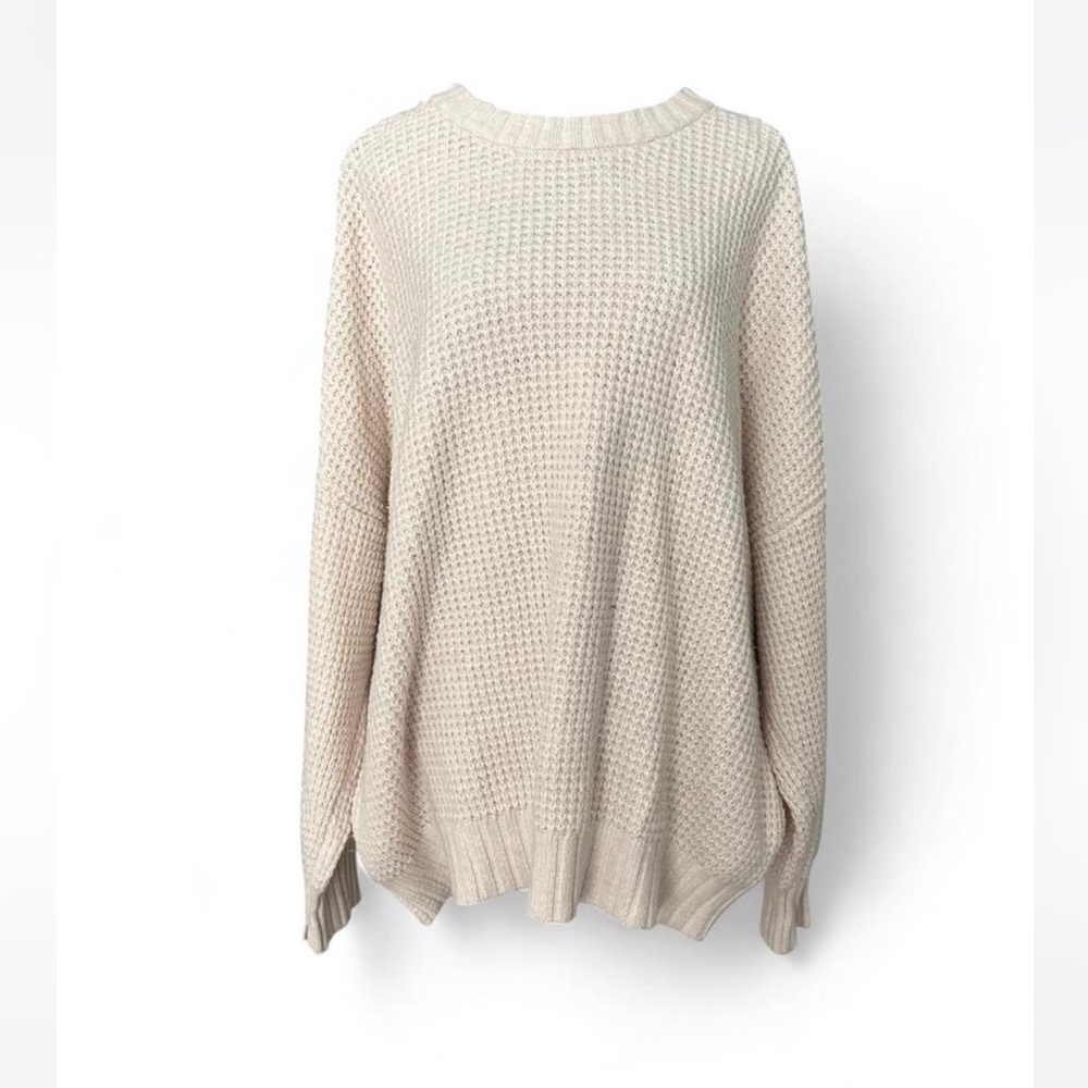 American Eagle Oversized Waffle Knit Sweater XL Neutral Cozy Grandpacore